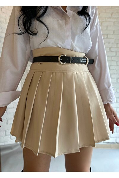 moneta boutique Γυναικεία Ζώνη Πλισέ Σχέδιο Φούστα με Σορτς Εσωτερικά