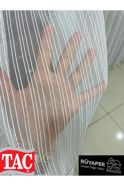 Taç Striped Tulle Curtain 1/3 Close Pleat
