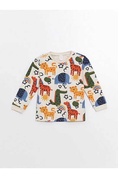 LC Waikiki Lcw Baby Printed Crew Neck Long Sleeve Printed Baby Boy Pajamas Set