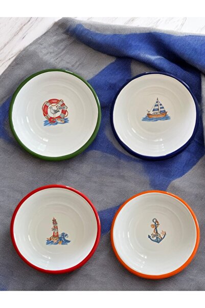 EMAYE TEZGAHI 4 Pieces 24 cm Marine Enamel Bowl - Pit, Soup and Deep Plate Retro Design