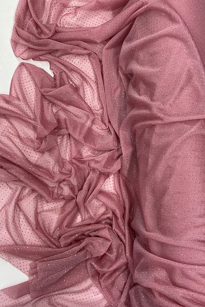 Mu Art Raindrop Glitter Evening Dress with Shawl Tulle Fabric Dried Rose 32-H