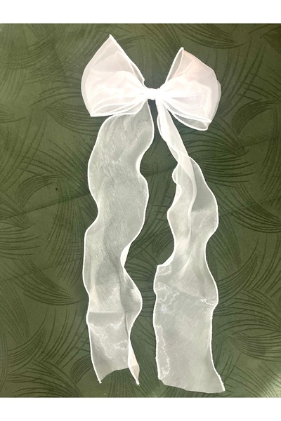 büzey accessory مشبك طويل من الشاش باللون الأبيض