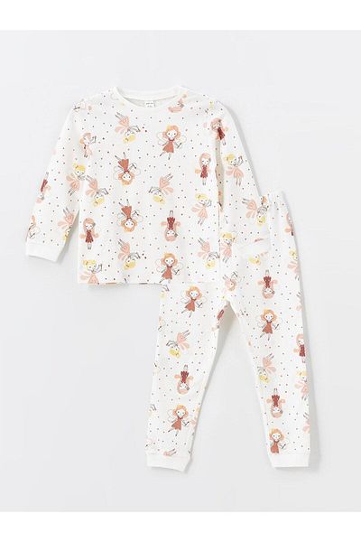 LC Waikiki Lcw Baby Printed Crew Neck Long Sleeve Printed Baby Girl Pajamas Set