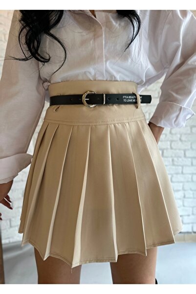 moneta boutique Γυναικεία Ζώνη Πλισέ Σχέδιο Φούστα με Σορτς Εσωτερικά