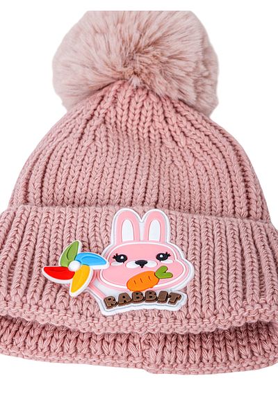 Eke Tekstil Girl's Pompom Folded Rabbit Rabbit Embroidered Beret