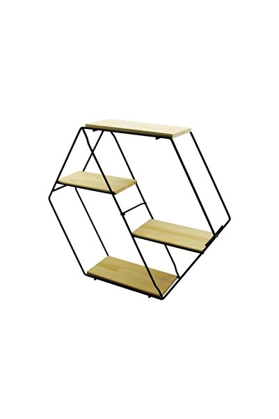 Marsilyan رف ديكور - 4 طبقات بهيكل معدني - مع أرفف خشبية 60 × 14 × 53 سم (4887)