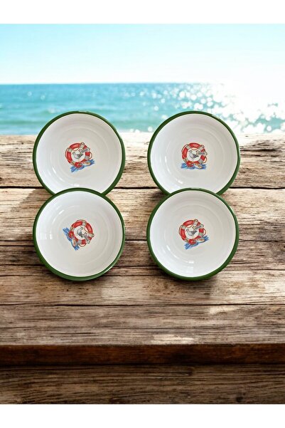 EMAYE TEZGAHI 4 Pieces 24 cm Marine Enamel Bowl - Pit, Soup and Deep Plate Retro Design
