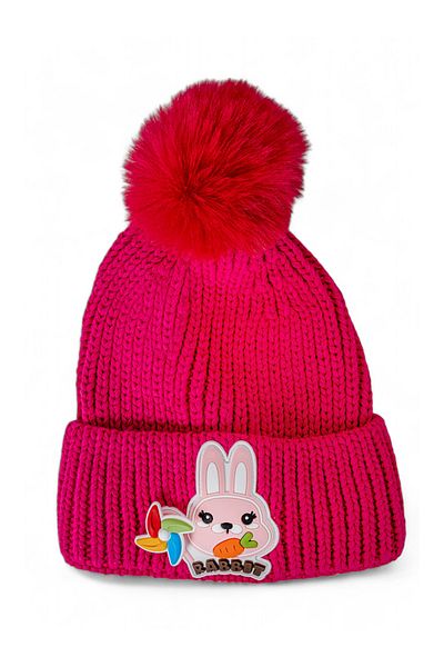 Eke Tekstil Girl's Pompom Folded Rabbit Rabbit Embroidered Beret