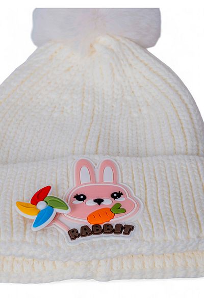 Eke Tekstil Girl's Pompom Folded Rabbit Rabbit Embroidered Beret