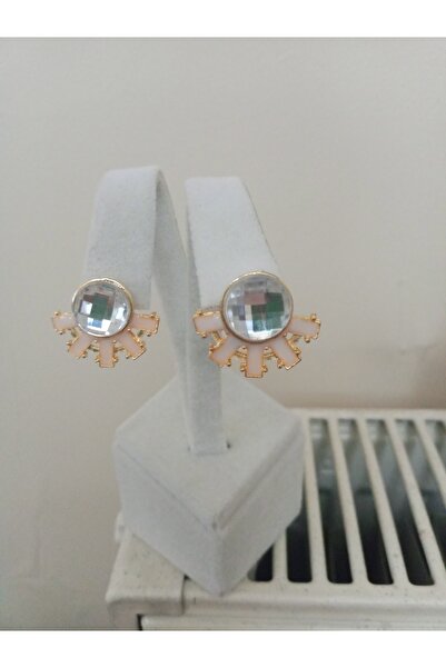 Pervin Ablacım Beyaz taşlı somon renkli yelpaze küpe