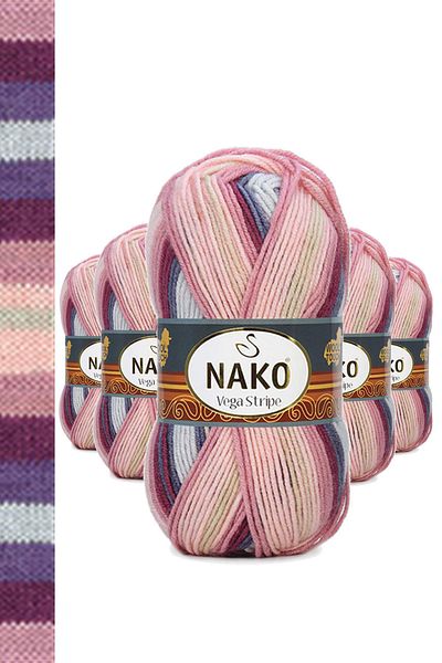 NAKO 5 Pieces Vega Stripe Premium Acrylic Hand Knitting Yarn Wool No: 82415