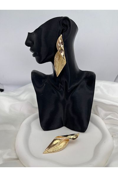 Yıldız Accessory Big Leaf Curved Steel Earrings