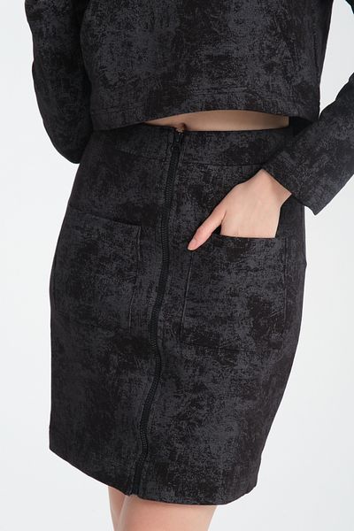 Dejabrew Jeans Patterned Black Skirt - Front Zip and Pocket, A029