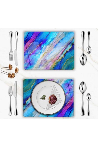BD DİGİTAL Special Design Glass Printed Marble Patterned Glass Plate Set 2 Pieces