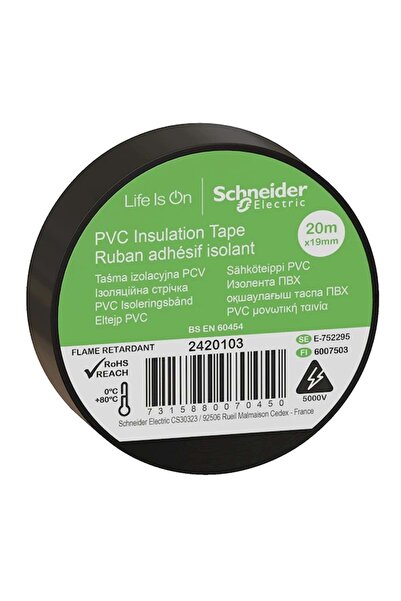 SCHNEIDER İzole Siyah Pvc İzolasyon Bandı 20Mtx19Mm 8 Adet Orjinal Ürün