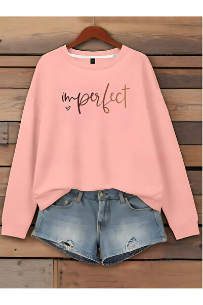BEETON I'm Perfect Pink Oversize Φούτερ - Χοντρό Χειμώνα, Crew Neck