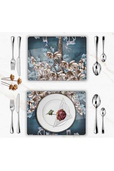 BD DİGİTAL Special Design Glass Printed Deers Plate Set 6 Pieces