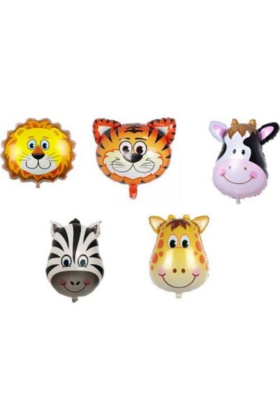 doğum günü konsepti Safari 5 Piece Helium Compatible Colorful Durable Animal Heads Themed Large Foil Balloon