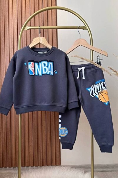 Kidmark Çocuk Modası Boys' Nba Knicks Printed 100% Cotton Anthracite Set