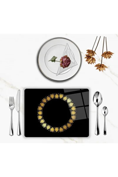 BD DİGİTAL Special Design Glass Printed Gold Patterns Plates Set 4 Pieces