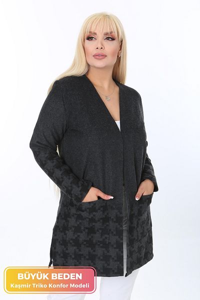 tarzımsüper Plus Size New Season Knitted Cashmere Knitwear Side Slit Comfortable Double Pocket Soft Textured Cardigan