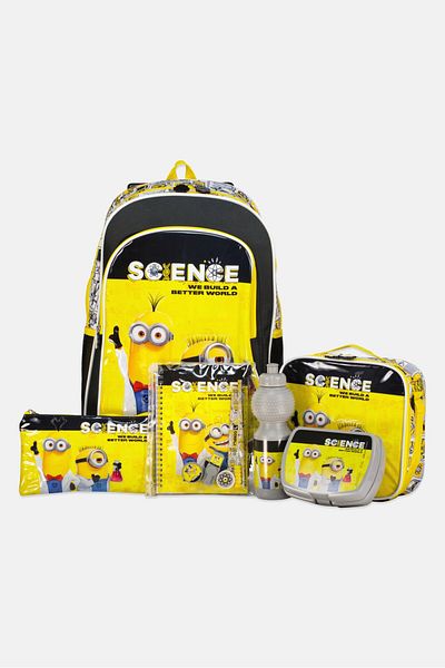 Minions 6 In 1 Science Trolley Bag School Set 46 H x 35 L x 16 W cm, Black/Yellow Combo