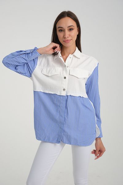 jöns since 1997 Cămașă subțire albă de damă din denim alb cu dungi în față
