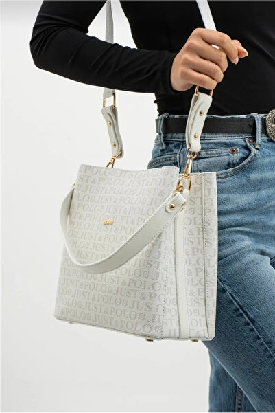 Just Polo Women's White Print Patterned Hand and Shoulder Bag-Rc2117