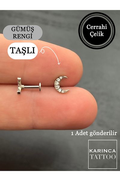 Karınca Piercing Moon Stone Flat Conch Forward Helix - Cartilage Nostril Nose Tragus Piercing