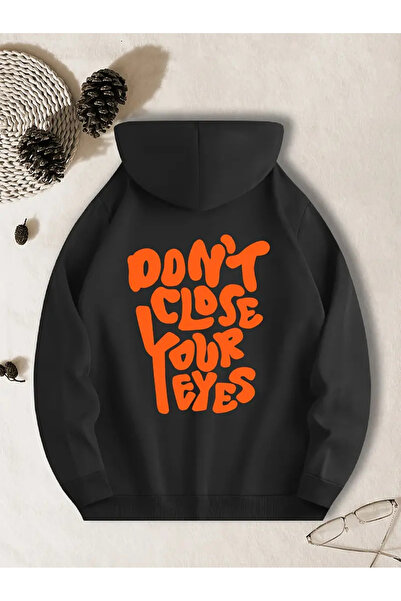 AEMİ Unisex Don't Close Your Eyes Πορτοκαλί φούτερ με κουκούλα με κουκούλα