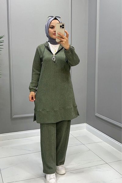 ERVA Women's Hijab Suit Winter Twill Fabric Hooded Double Set