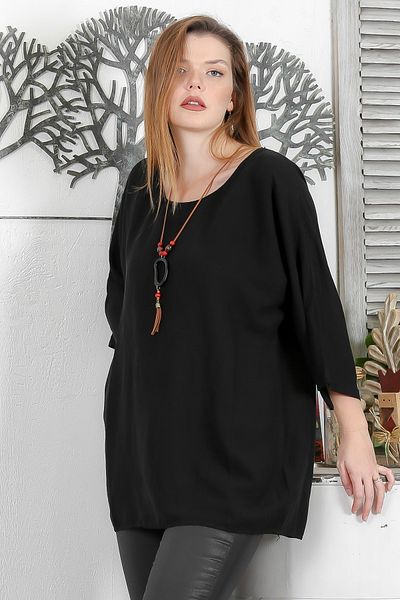 Chiccy Bluză țesătă casual cu mânecă liliac cu guler negru italian, cu colier lavabil