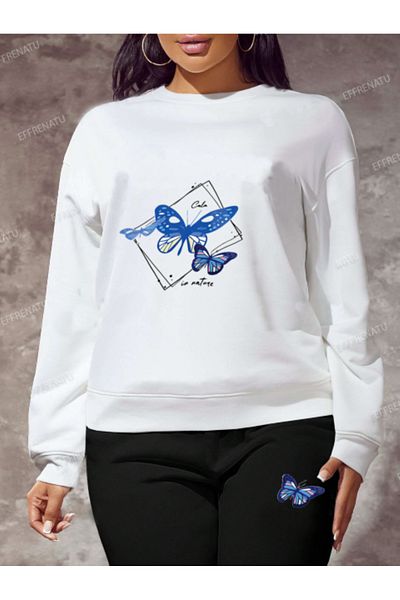 EFFRENATU Γυναικεία φόρμα Oversize Crew Neck Σετ Χειμερινή Βαμβακερή επένδυση με υπέροχες στάμπες