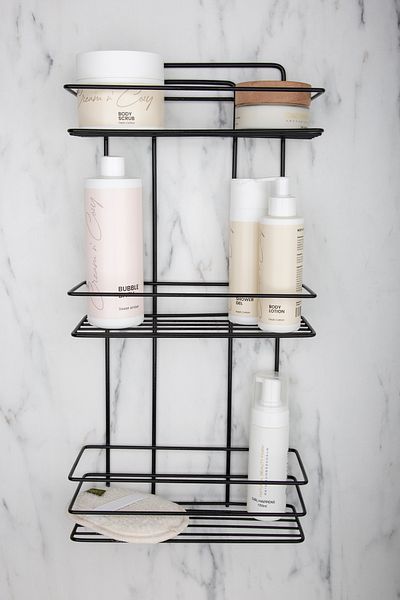 Aktel Banyo Organizator pentru baie cu 3 niveluri - metal termo, plastic, suport pentru șampon, raft de duș negru inoxidabil