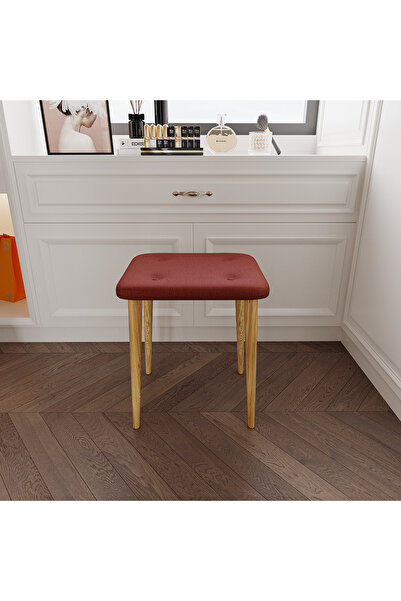 WOOVEN DESIGN Keten Kumaş Gürgen Ahşap Ayaklı, Puf Tabure Makyaj Masası Sanda...