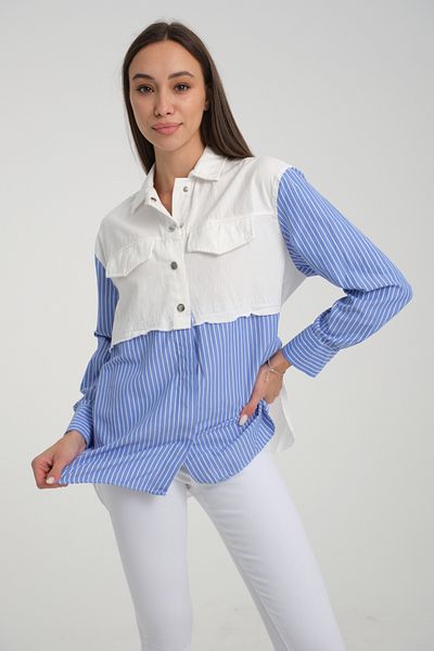 jöns since 1997 Cămașă subțire albă de damă din denim alb cu dungi în față