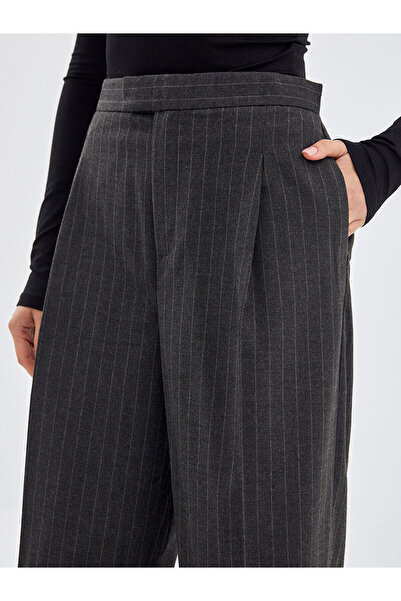 LC Waikiki Anthracite Standard Fit Striped Women's Trousers