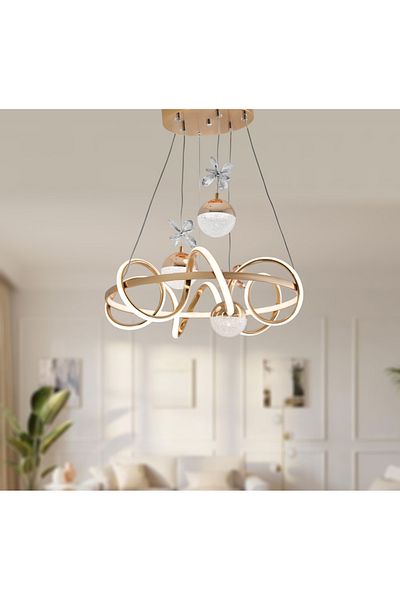 TT AYDINLATMA Tt314-3Tpl-Fsr Led Chandelier - Large Spiral, 3 Color Light Modules, French Yellow Coating
