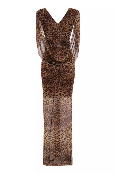 Keikei Patterned Moonlight Long Sleeve Long Dress
