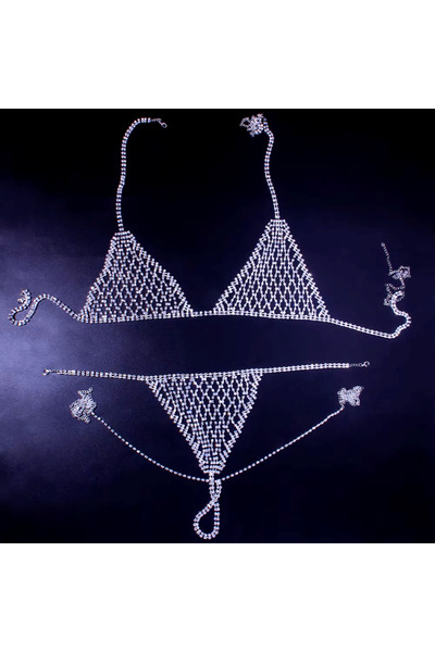 Estilo Lingerie Crystal Stone Luxury Waterway Body Jewelry, Stone Bikini, Stone Bra Panties, Vip Underwear Set