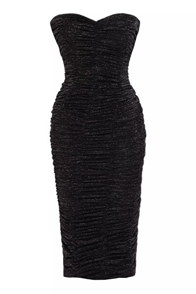 Keikei Black Silver Örme Kolsuz Orta Boy Elbise