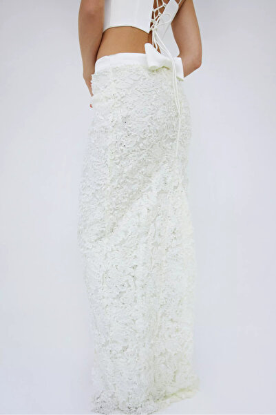 Keikei Beyaz pul payet uzun etek