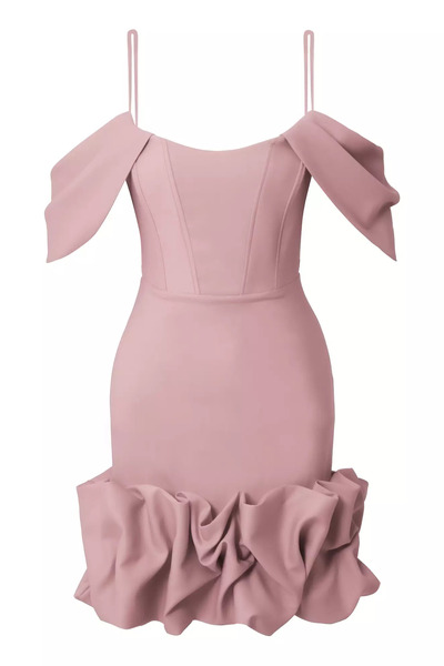 Keikei Pudra krep kolsuz kısa elbise