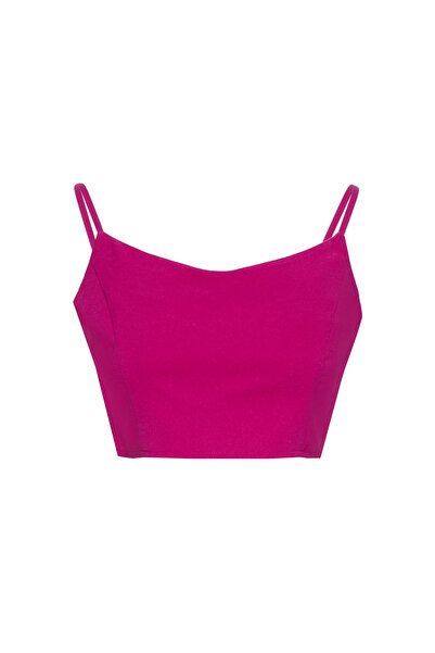 Keikei Fuşya krep kolsuz crop top