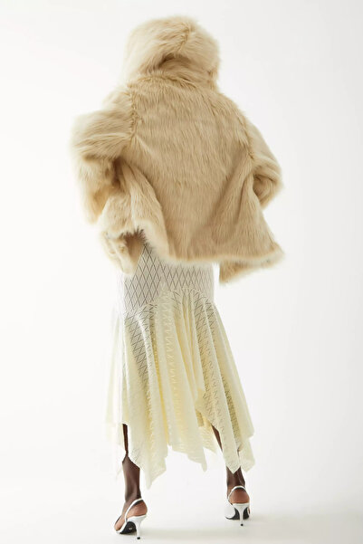 Keikei Ekru Triko Şort Detayli Uzun Etek