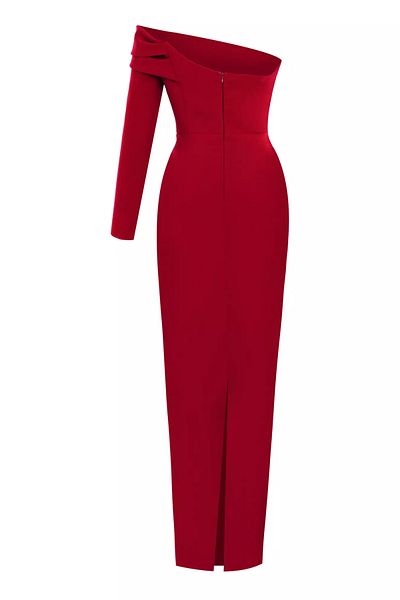 Keikei One Sleeve Red Crepe Long Dress