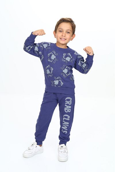 ARS KİDS 3 Thread Non-Raised 100% Cotton Boy's Crab Printed Top and Bottom Set