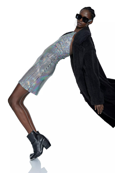 Keikei Gümüş sendy kolsuz kısa elbise