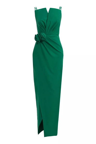 Keikei Yeşil krep kolsuz uzun elbise