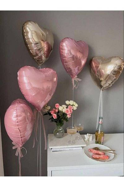 Zanzibar 14 February - Valentine's Day 5 Pieces Pink and Rosegold Heart Foil Balloon Celebration Party